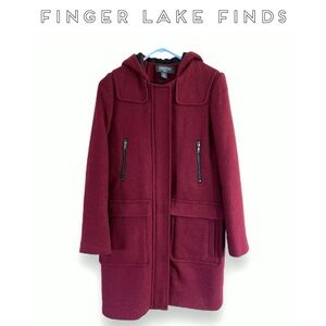 Coercion Wool Blend Hooded Zip Front Duffle Coat, 6